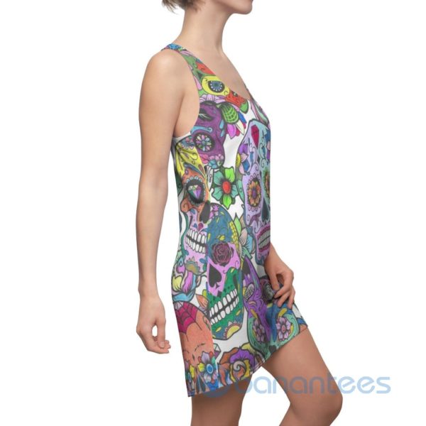 Colorful Flowers Pattern And Flower Skull Design Racerback Dress For Women Product Photo