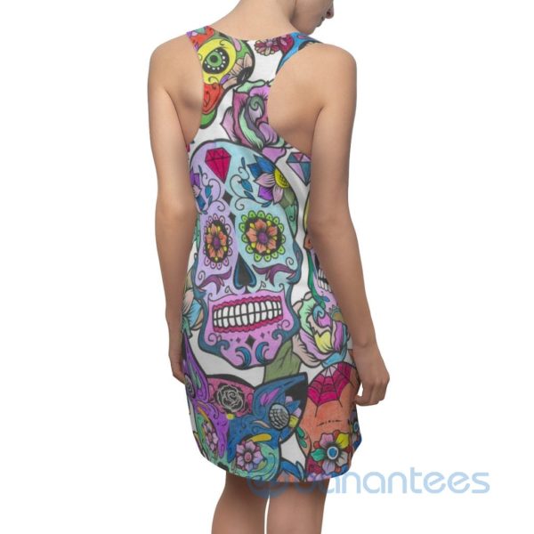 Colorful Flowers Pattern And Flower Skull Design Racerback Dress For Women Product Photo