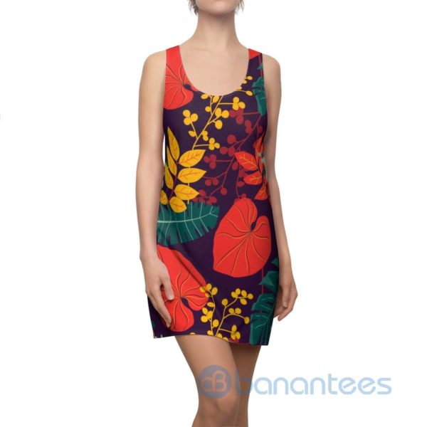 Colorful Leaves And Flowers Art Pattern Racerback Dress For Women Product Photo