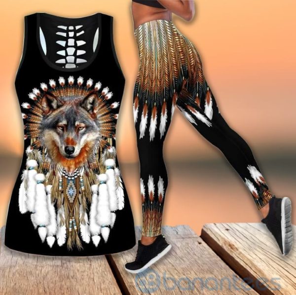 Cool Native Wolf Tank Top Legging Set Outfit Product Photo