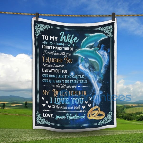 Couple Dolphin To My Wife I Luv You To The Moon And Back Sherpa Blanket Product Photo