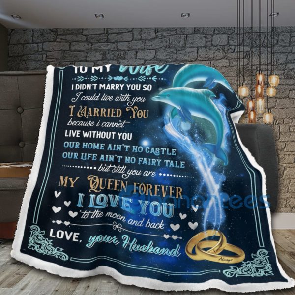 Couple Dolphin To My Wife I Luv You To The Moon And Back Sherpa Blanket Product Photo