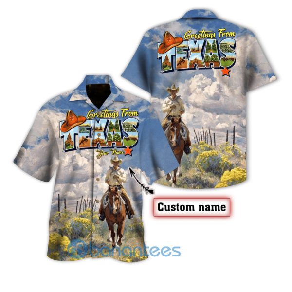 Cowboy Shirt Greetings From Texas Custom Hawaiian Shirt Summer Hawaiian Product Photo