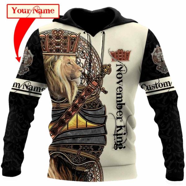 Custom Name And Birthday King Lion Month All Over Printed 3D Hoodie Product Photo