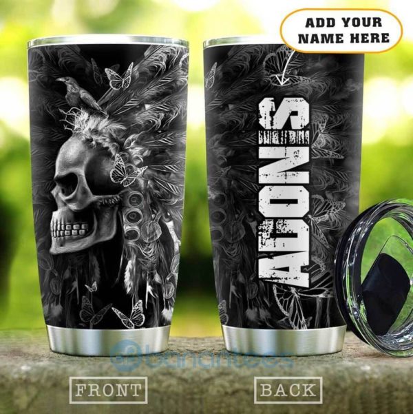 Custom Name Gift For Dad 3D Gothic Skull Butterfly Tumbler Product Photo