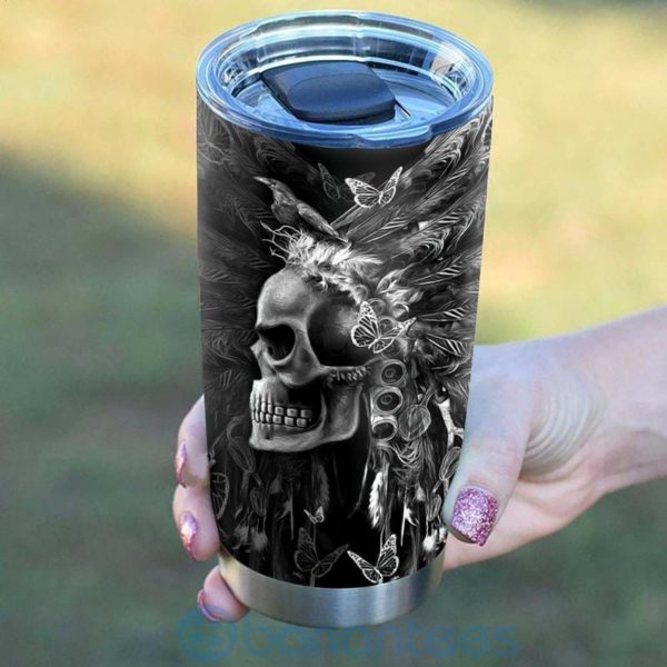 Custom Name Gift For Dad 3D Gothic Skull Butterfly Tumbler Product Photo