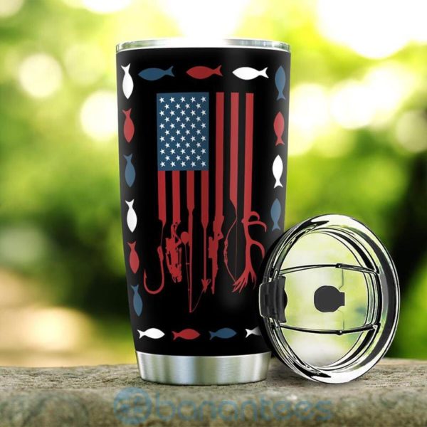 Custom Name Gift For Dad American Flag Hunting Fishing Tumbler Product Photo