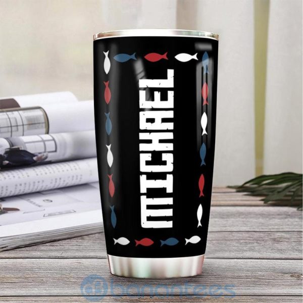 Custom Name Gift For Dad American Flag Hunting Fishing Tumbler Product Photo