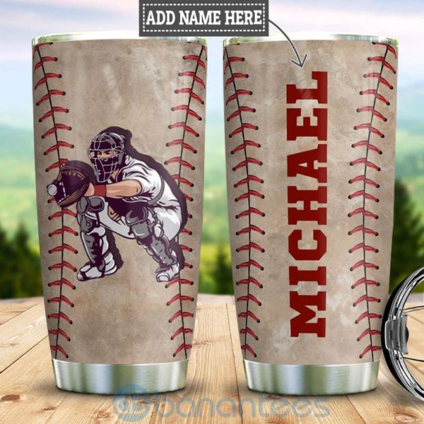 Custom Name Gift For Dad Baseball Catcher Dad Tumbler Product Photo