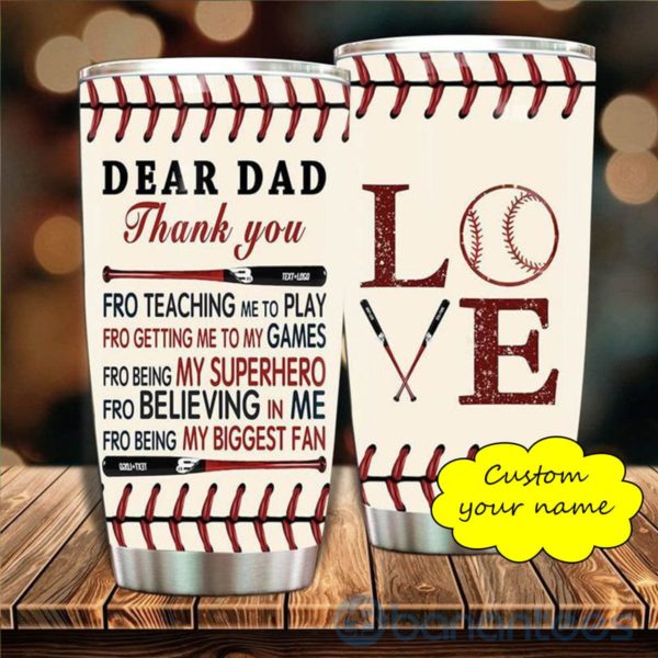 Custom Name Gift For Dad Baseball Dear Dad Thank You Tumbler Product Photo
