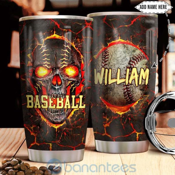 Custom Name Gift For Dad Baseball Lava Skull Tumbler Product Photo