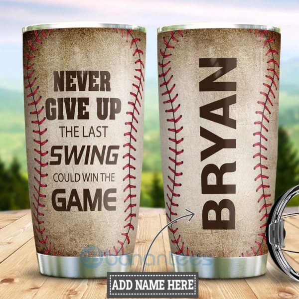 Custom Name Gift For Dad Baseball Never Give Up Tumbler Product Photo
