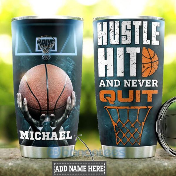 Custom Name Gift For Dad Basketball Hustle Hit Tumbler Product Photo