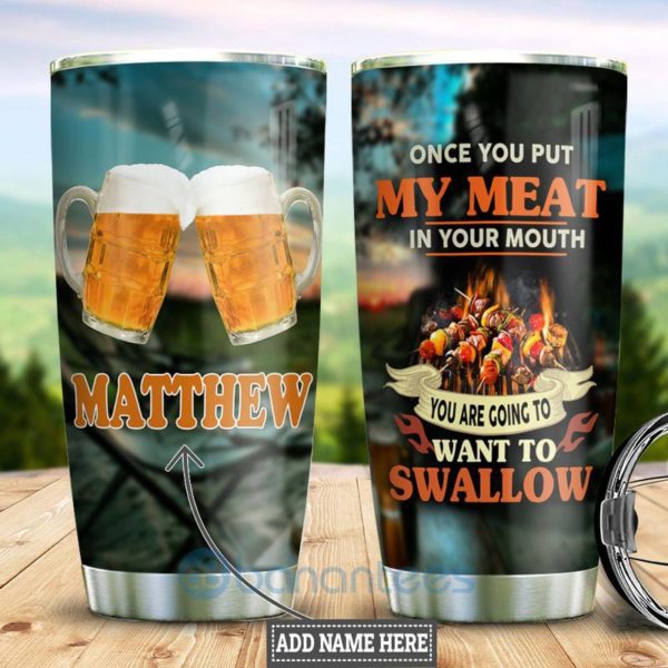 Custom Name Gift For Dad Beer Meat Camping Tumbler Product Photo