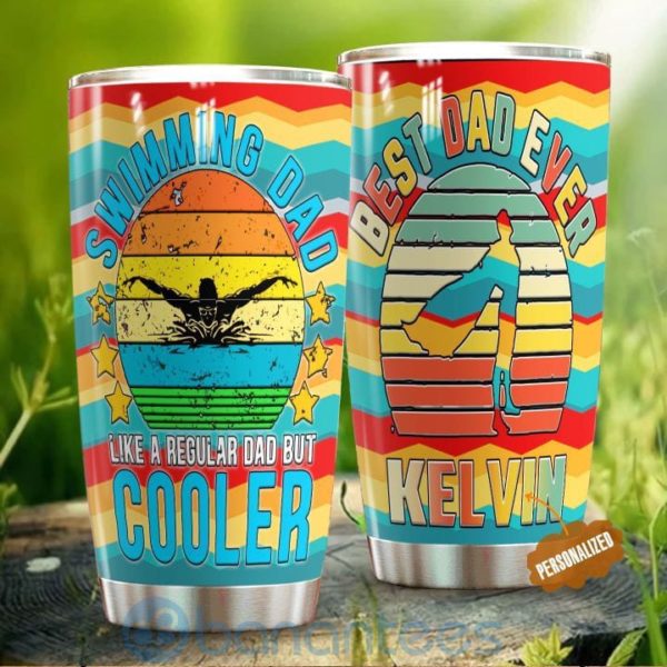 Custom Name Gift For Dad Best Swimming Dad Tumbler Product Photo