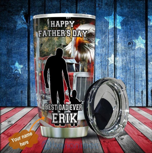 Custom Name Gift For Dad Best Trucker Dad Tumbler Product Photo