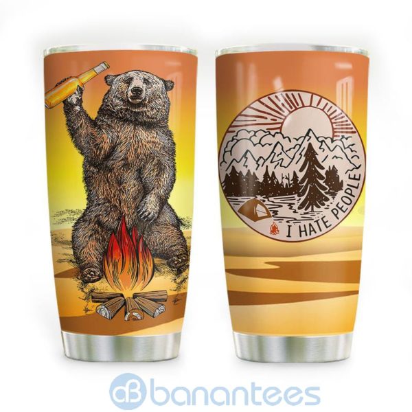 Custom Name Gift For Dad Camping Bear Beer Tumbler Product Photo