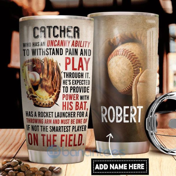 Custom Name Gift For Dad Catcher Baseball On The Field Tumbler Product Photo