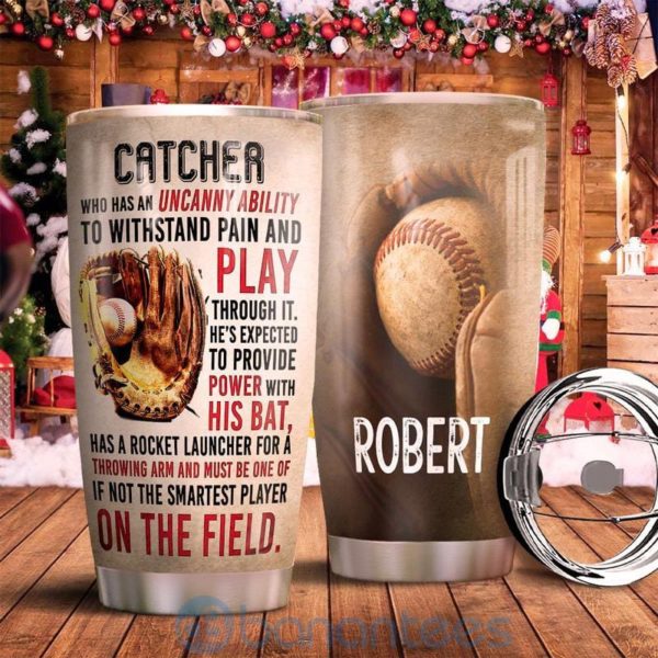 Custom Name Gift For Dad Catcher Baseball On The Field Tumbler Product Photo