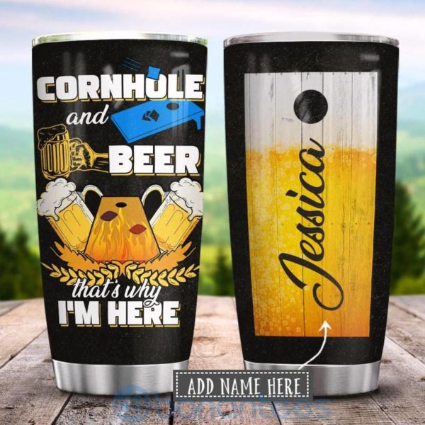 Custom Name Gift For Dad Cornhole And Beer Tumbler Product Photo
