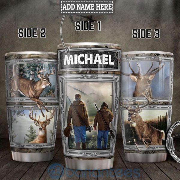 Custom Name Gift For Dad Deer Hunting Dad And Son Tumbler Product Photo