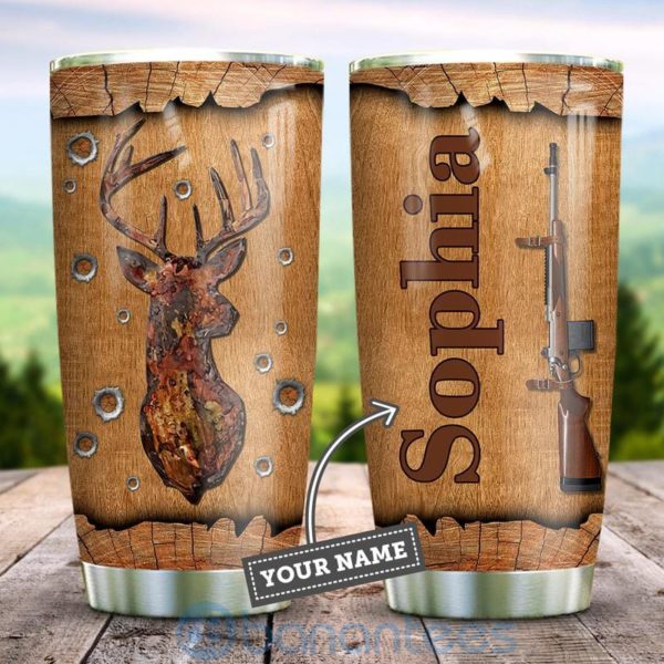 Custom Name Gift For Dad Deer Hunting Wood Tumbler Product Photo