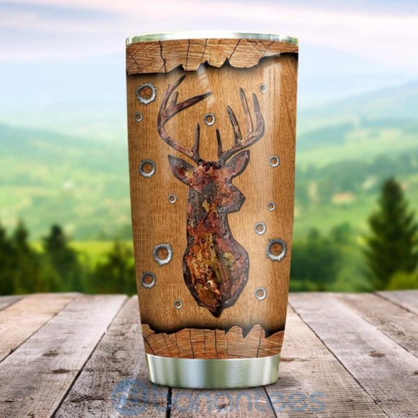 Custom Name Gift For Dad Deer Hunting Wood Tumbler Product Photo