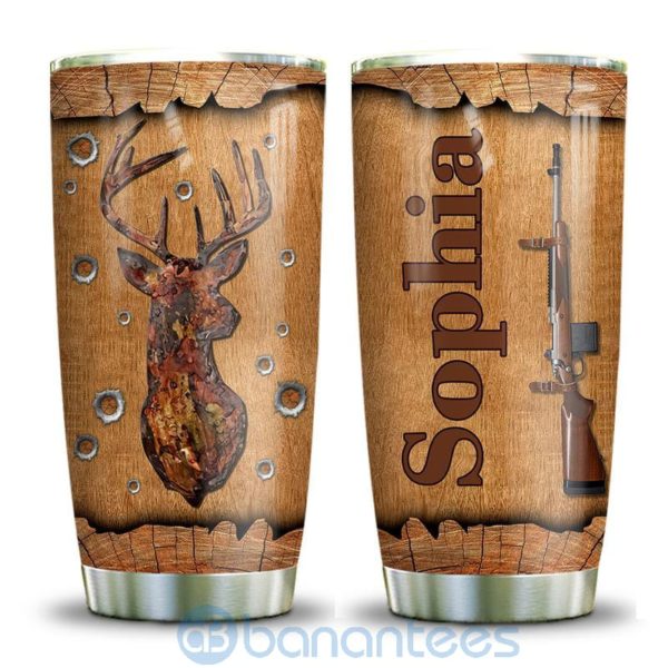 Custom Name Gift For Dad Deer Hunting Wood Tumbler Product Photo