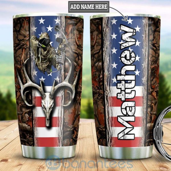 Custom Name Gift For Dad Deer Skull Bow Hunting Tumbler Product Photo