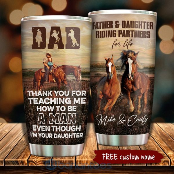 Custom Name Gift For Dad Father And Daughter Riding Partners For Life Tumbler Product Photo