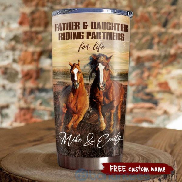 Custom Name Gift For Dad Father And Daughter Riding Partners For Life Tumbler Product Photo