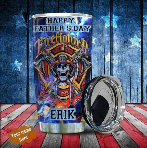 Custom Name Gift For Dad Fire Fighter Skull Tumbler Product Photo
