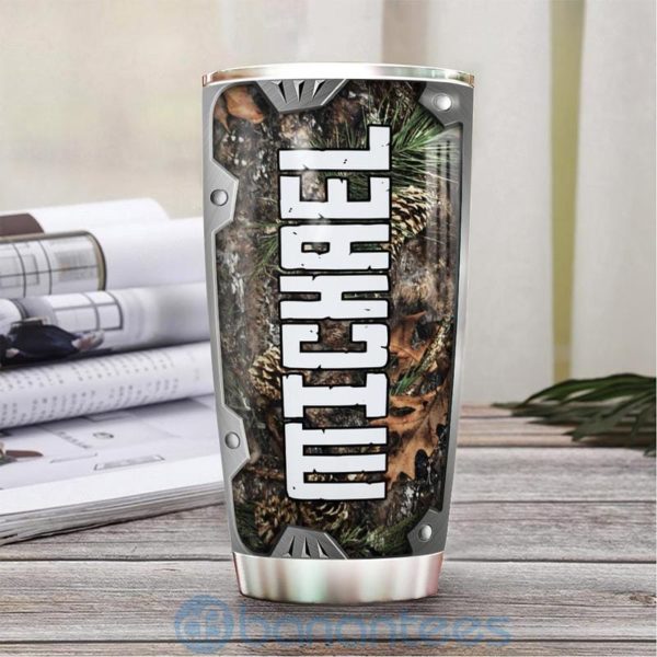 Custom Name Gift For Dad Fishing Hunting Metal Style Tumbler Product Photo