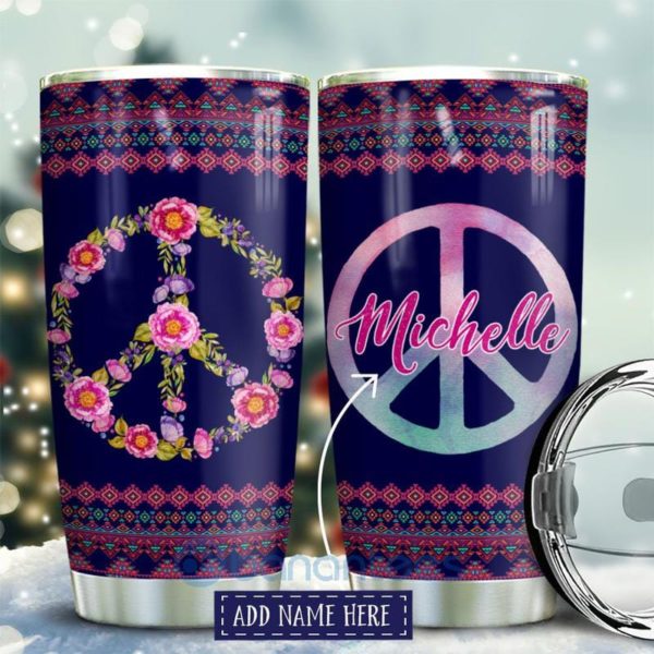 Custom Name Gift For Dad Hippie Flower Peace Tumbler Product Photo