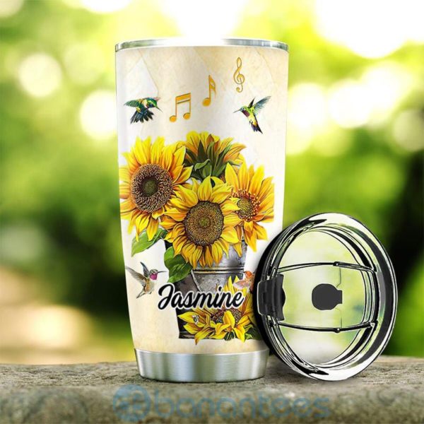 Custom Name Gift For Dad Hummingbird Sunflower Tumbler Product Photo