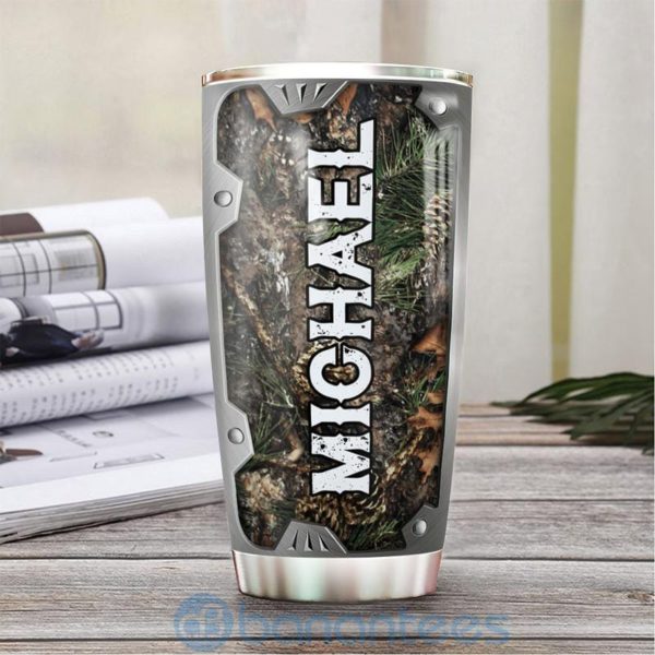 Custom Name Gift For Dad Hunting Fishing Faith Metal Style Tumbler Product Photo