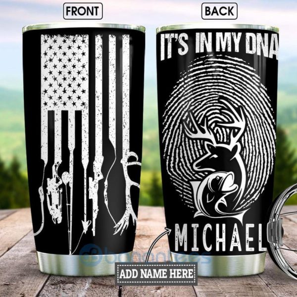 Custom Name Gift For Dad Hunting Fishing Life DNA Tumbler Product Photo
