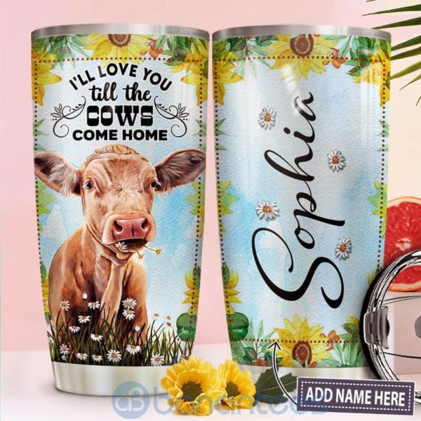 Custom Name Gift For Dad I Love You Till The Cow Come Home Tumbler Product Photo