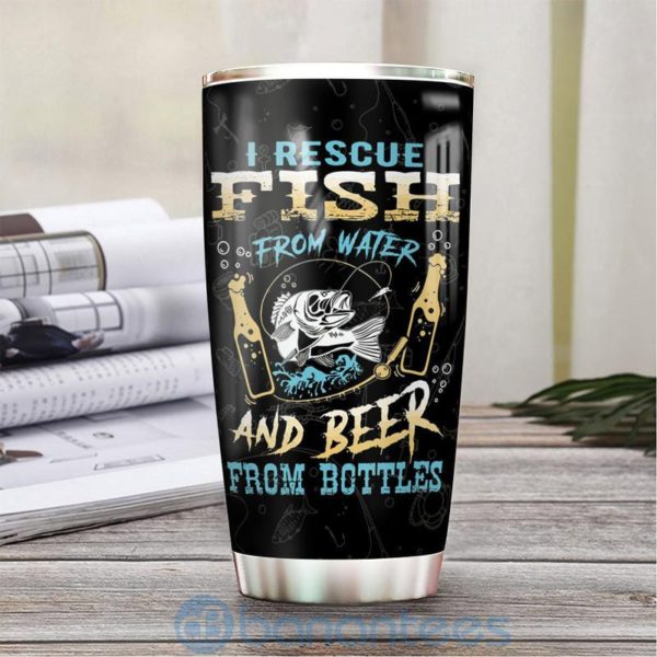 Custom Name Gift For Dad I Rescue Fish And Beer Tumbler Product Photo