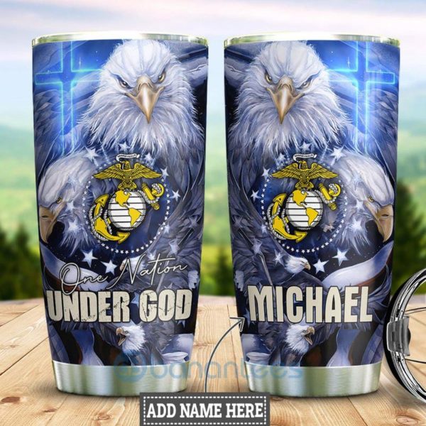 Custom Name Gift For Dad Marine Corps Under God Tumbler Product Photo