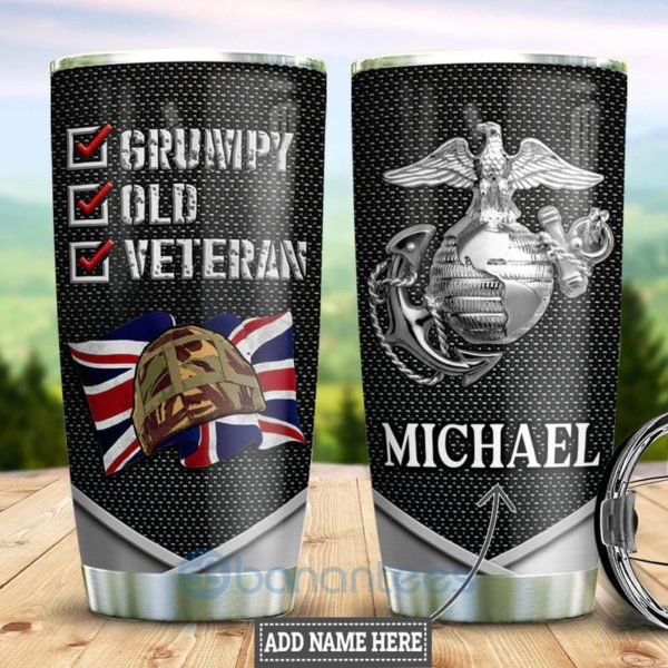 Custom Name Gift For Dad Metal Grumpy Marine Corps Veteran Tumbler Product Photo