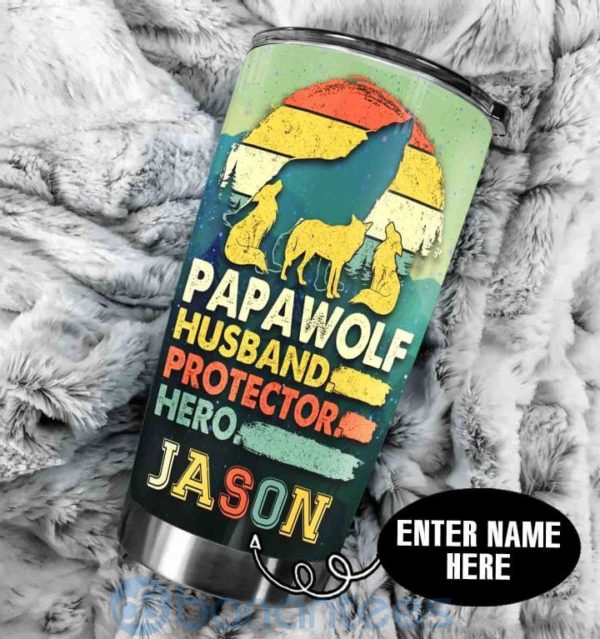 Custom Name Gift For Dad Retro Papawolf Daddy Tumbler Product Photo
