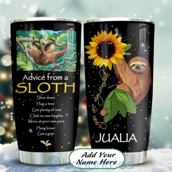 Custom Name Gift For Dad Sloth Advice Sunflower Tumbler Product Photo