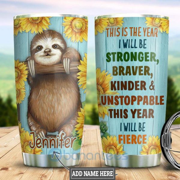 Custom Name Gift For Dad Sloth Sunflower Tumbler Product Photo