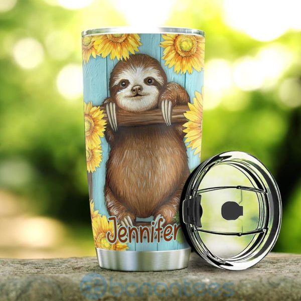 Custom Name Gift For Dad Sloth Sunflower Tumbler Product Photo