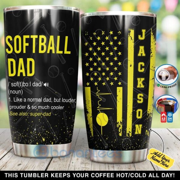 Custom Name Gift For Dad Softball Dad Tumbler Product Photo