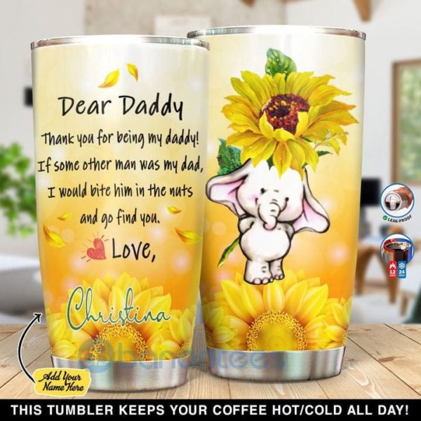 Custom Name Gift For Dad Sunflower Elephant Tumbler Product Photo
