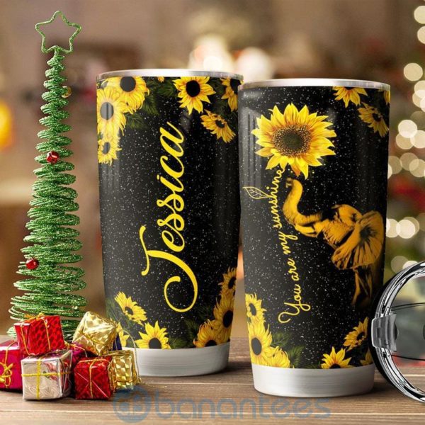 Custom Name Gift For Dad Sunflower Elephant Tumbler Product Photo