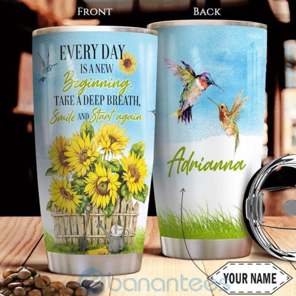 Custom Name Gift For Dad Sunflower Faith Motivation Hummingbird Tumbler Product Photo