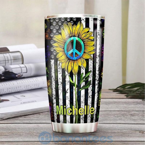 Custom Name Gift For Dad Sunflower Hippie Gnome Tumbler Product Photo